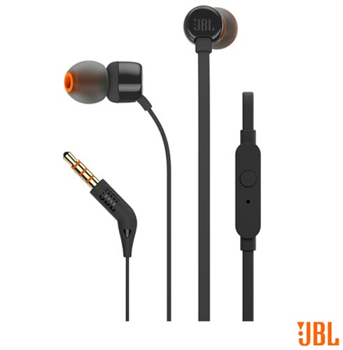 Fone de Ouvido JBL In Ear Intra-Auricular Preto - JBLT110BLK - JBLT110PTO # fastshop