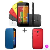 Smartphone Moto G Colors Dual Preto com 16GB + Capa Grip Shells Vivid Red + Capa Flip Shells Royal Blue