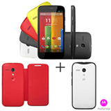 Smartphone Moto G Colors Dual Preto com 16GB + Capa Flip Shells Vivid Red + Capa Grip Shells Paper White
