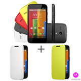 Smartphone Moto G Colors Dual Preto com 16GB + Capa Flip Shells para Moto G Paper White + Capa Flip Shells Lemon Lime