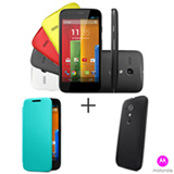 Smartphone Moto G Colors Dual Preto com 16GB + Capa Grip Shells para Moto G Black Licorice + Capa Flip Shells Turquiose
