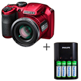 Câmera Digital Fujifilm FinePix S4800 Vermelha 16 MP + Carregador de Pilhas AA e AAA Philips