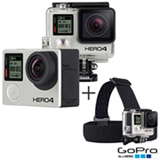 Filmadora GoPro Hero4 Black Adventure com 12 MP e Filmagem em 4K - HERO4BLK + Faixa de Cabeça + Quikclip Preto - GoPro