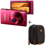 Câmera Digital Canon PowerShot ELPH 320 Rosa com 16.1MP, Tela de LCD 3.2', Full HD e Wi-Fi + Capa Preta - Case Logic