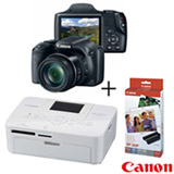 Câmera Digital Canon Powershot SX520HS + Impressora Fotográfica Canon Selphy CP820 + Papel Fotográfico Canon KP36IP