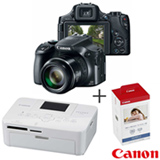 Câmera Digital Canon Powershot SX60HS + Impressora Fotográfica Canon Selphy CP820 + Papel Fotográfico Canon KP108IN