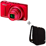 Câmera Digital Nikon 18MP Vermelha Coolpix S9500 + Porta Câmera Camcorder Preto para Câmera Compacta Case Logic - XNDC5801