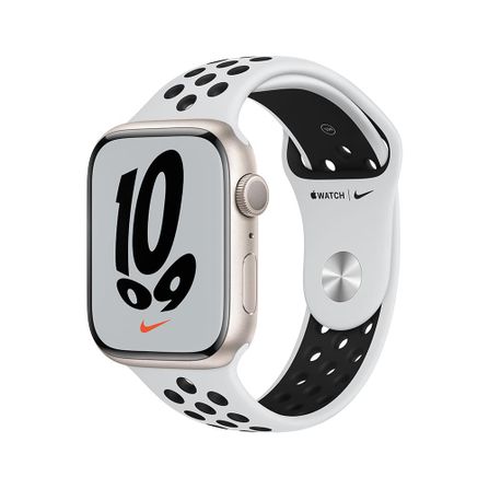Smartwatch Apple Watch Nike Series 7 45mm - Gps - Caixa Estelar/ Pulseira Esportiva Platina e Preta Mkna3be/a
